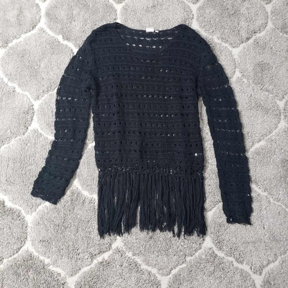 Somedays Lovin Oceans Crochet Fringe Sweater Small